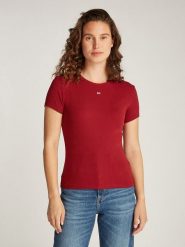 TOMMY JEANS Koszulka w kolorze bordowym rozmiar: L. Czerwone bluzki damskie Tommy Jeans, l, bez wzorów, z jeansu, bez kołnierzyka. Za 96.60 zł.