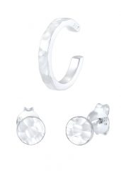 Elli Ladies Set Plug Earcuff Round Hammered 925 Sterling Silver Plated Kolczyki 1 ct Damski. Szare kolczyki damskie Elli, pozłacane. Za 283.99 zł.