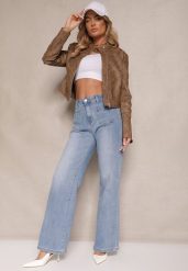 Niebieskie Jeansy z Bawełną High Waist o Szerokim Kroju Elaridia. Niebieskie jeansy damskie Renee, z podwyższonym stanem. Za 49.99 zł.