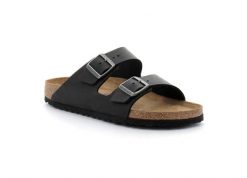 Klapki Birkenstock Arizona Czarne Damskie. Czarne klapki damskie Birkenstock, bez wzorów, z materiału, bez obcasa. Za 570.50 zł.