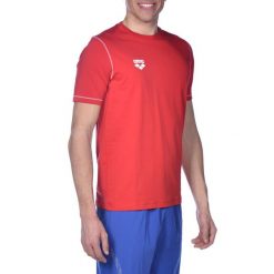 Koszulka sportowa Arena Team Line Ss Tee. Czerwone t-shirty sportowe męskie Arena, xs, z materiału, bez ramiączek, do pływania. Za 39.99 zł.