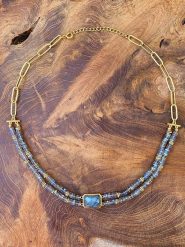 Taboo Pozłacany naszyjnik z labradorytami - dł. 40 cm rozmiar: onesize. Niebieskie naszyjniki damskie Taboo, pozłacane. Za 173.99 zł.