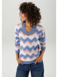 Aniston Sweter w kolorze błękitno-białym rozmiar: 38. Białe swetry klasyczne damskie Aniston, bez kołnierzyka. Za 69.75 zł.