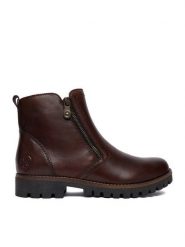 Rieker Botki CEO-78556-28 Brązowy ciemny. Brązowe botki damskie Rieker, ze skóry, bez obcasa, na płaskiej podeszwie, bez zapięcia. Za 469.99 zł.