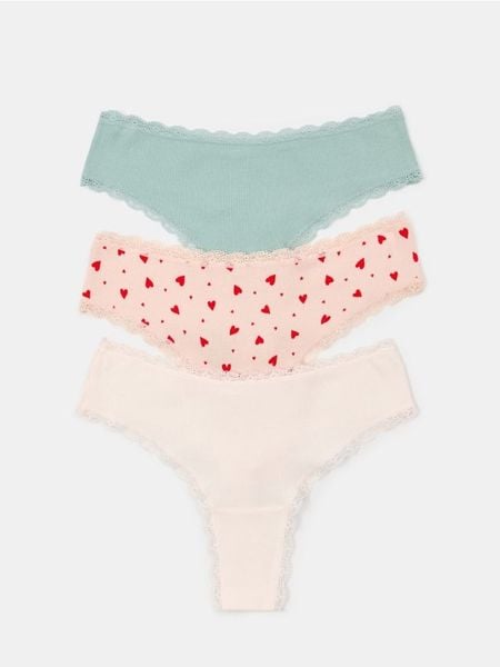 Bawełniane stringi z koronką 3 pack - wielobarwny. Stringi damskie Sinsay, l, bez wzorów, z bawełny. Za 22.99 zł.
