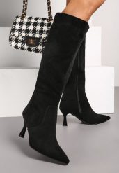 Czarne Eleganckie Kozaki Vices z Ekozamszu na Szpilce Izaiella. Czarne kozaki damskie Renee, z jeansu, bez obcasa, na obcasie. Za 159.99 zł.