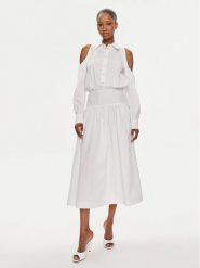 Pinko Sukienka koszulowa Hazzard 103630 A1X8 Biały Regular Fit. Białe sukienki damskie Pinko, bez wzorów, z bawełny, bez kołnierzyka, bez ramiączek, koszulowe. Za 849.99 zł.