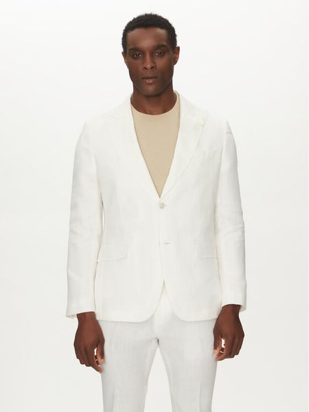 BOSS Marynarka C-Huge-Peak-252 50540516 Biały Slim Fit. Białe marynarki męskie Boss, bez wzorów, ze lnu. Za 1,209.00 zł.