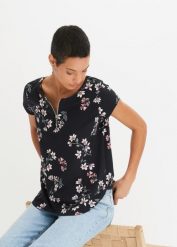 T-shirt z mieszanki bawełny. Czarne t-shirty damskie bonprix, bez wzorów, z bawełny, bez kołnierzyka. Za 72.99 zł.