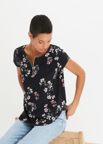 T-shirt z mieszanki bawełny. Czarne t-shirty damskie bonprix, bez wzorów, z bawełny, bez kołnierzyka. Za 74.99 zł.