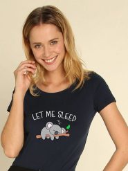 WOOOP Koszulka "Let Me Sleep" w kolorze granatowym rozmiar: L. Niebieskie bluzki damskie Wooop, l, bez wzorów, bez kołnierzyka, bez ramiączek. Za 56.99 zł.