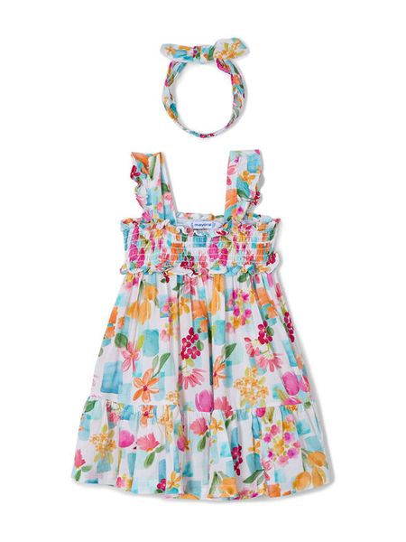 Mayoral Sukienka letnia 3939 Kolorowy Regular Fit. Sukienki dziewczęce Mayoral, na lato, bez wzorów, z bawełny, bez ramiączek. Za 119.99 zł.