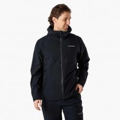 Kurtka przeciwdeszczowa turystyka męska Swedemount Tjörn Rain Jacket wodoodporny. Czarne kurtki męskie SWEDEMOUNT, m, bez wzorów, bez kaptura. W wyprzedaży za 297.00 zł.