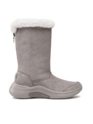 Skechers Kozaki On The Go Midtown 144299/DKTP Szary. Szare kozaki damskie Skechers, ze skóry, bez obcasa, na płaskiej podeszwie. Za 379.09 zł.