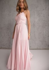 Różowy Elegancki Kombinezon z Paskiem w Talii Ozdobiony Koronką Aerosa. Czerwone kombinezony damskie Renee, l, z aplikacjami, z koronki, eleganckie, bez kołnierzyka, bez ramiączek. Za 279.99 zł.