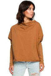 Karmelowa Oversizowa Bluza z Dekoltem Typu Woda. Brązowe bluzy bez kaptura damskie MOE, l, z bawełny. Za 209.90 zł.