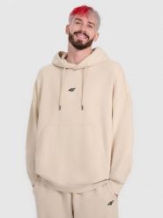 4F Bluza dresowa oversize nierozpinana z kapturem męska 4F x Tomasz Fornal - beżowa L. Brązowe bluzy sportowe męskie 4f, z aplikacjami, z dresówki, sportowe, bez kołnierzyka, bez ramiączek. Za 249.99 zł.