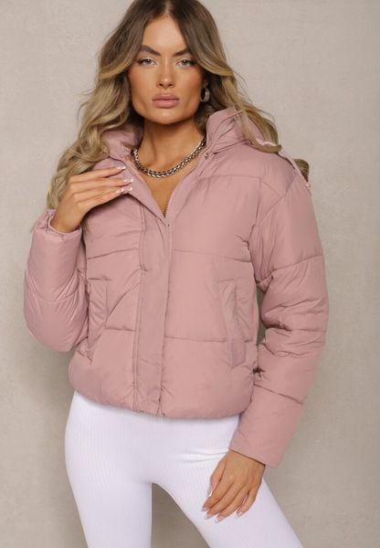 Różowa Kurtka Pikowana Puffer z Kapturem Mivvia. Czerwone kurtki damskie Renee, na zimę, l, bez wzorów, z kapturem. Za 119.99 zł.