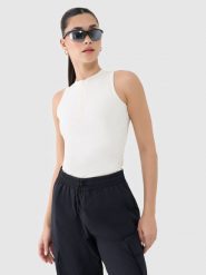 4F Crop-top slim damski - biały L. Białe topy damskie 4f, l, bez wzorów, z dzianiny, bez kołnierzyka. W wyprzedaży za 49.99 zł.