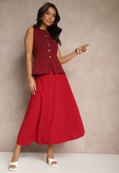 Bordowa Spódnica o Rozkloszowanym Kroju Melobi. Czerwone spódniczki damskie Renee, bez wzorów, eleganckie, z podwyższonym stanem, maxi, proste. Za 59.99 zł.