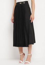 Czarna Rozkloszowana Spódnica Midi Plisowana z Klamerką Faelannia. Czarne spódniczki damskie Born2be, m, bez wzorów, eleganckie, maxi, rozkloszowane. Za 159.99 zł.