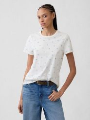 GAP Koszulka w kolorze biało-błękitnym rozmiar: S. Białe bluzki damskie GAP, s, bez wzorów, z bawełny, bez kołnierzyka, bez ramiączek. Za 48.73 zł.