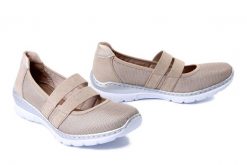 RIEKER L3281-62 beige, półbuty damskie. Brązowe półbuty damskie Rieker, bez wzorów, bez obcasa. Za 255.92 zł.