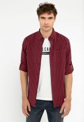 Koszula w kratę, Regular Fit, K-BASEL. Czerwone koszule męskie Volcano, m, bez wzorów, z bawełny, bez kołnierzyka, bez ramiączek. Za 139.99 zł.