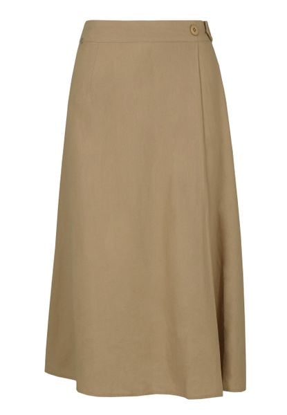 Długa spódnica z lnem G-CUSTA. Brązowe spódniczki damskie Volcano, na wiosnę, s, bez wzorów, z materiału, maxi, rozkloszowane. Za 109.99 zł.