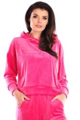 Damska Bluza Typu Kangurka z Weluru - Różowa. Czerwone bluzy bez kaptura damskie Awama, l, z elastanu. Za 228.90 zł.
