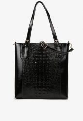 Czarna Duża Torebka Shopper na Ramię Jelis. Czarne shopper bag damskie Born2be, z aplikacjami, na ramię, duże, z tłoczeniem, bez dodatków. Za 149.99 zł.