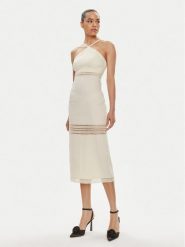 Patrizia Pepe Sukienka letnia 2A2729/A268-W362 Écru Slim Fit. Sukienki damskie Patrizia Pepe, na lato, bez wzorów, z syntetyku, bez kołnierzyka, bez ramiączek. Za 2,239.00 zł.