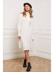 So Cachemire Sukienka dzianinowa "Eclose" w kolorze kremowym rozmiar: L. Brązowe sukienki damskie So Cachemire, na co dzień, l, bez wzorów, z dzianiny, bez kołnierzyka, bez ramiączek, mini, proste. Za 179.64 zł.