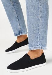 Czarne Wsuwane Tenisówki Materiałowe Kalaiya. Czarne trampki i tenisówki damskie Born2be, bez wzorów, z jeansu. Za 34.99 zł.