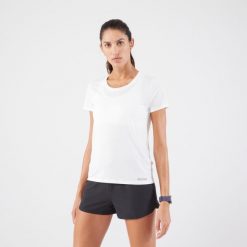 Koszulka do biegania damska Kiprun Run 100. Czarne t-shirty damskie KALENJI, xl, bez wzorów, z materiału, bez kołnierzyka. Za 29.99 zł.