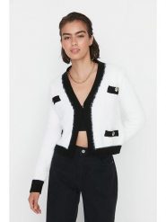 Trendyol Kardigan w kolorze kremowo-czarnym rozmiar: M. Brązowe kardigany damskie Trendyol, m, bez wzorów, ze splotem. Za 95.69 zł.