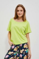 Bawełniany t-shirt z okrągłym dekoltem i szerokimi krótkimi rękawami neonowy. T-shirty damskie MOODO, m, bez wzorów, z bawełny, bez kołnierzyka. W wyprzedaży za 27.49 zł.