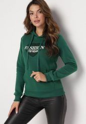 Zielona Bluza Kangurka z Kapturem z Polarem i Nadrukiem z Sercem Sinha. Zielone bluzy z kapturem damskie Born2be, m, z polaru. Za 84.99 zł.