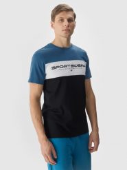 4F T-shirt z nadrukiem męski - niebieski XXL. Niebieskie t-shirty męskie 4f, m, bez wzorów, z bawełny, bez kołnierzyka. W wyprzedaży za 39.99 zł.