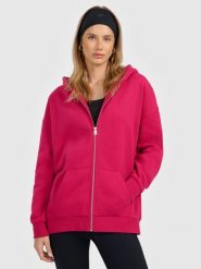 4F Bluza dresowa rozpinana z kapturem damska - różowa S. Czerwone bluzy z kapturem damskie 4f, s, bez wzorów, z dresówki. Za 169.99 zł.