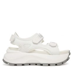 Sandały Buffalo. Białe sandały damskie Buffalo, bez wzorów, bez obcasa, na płaskiej podeszwie. Za 389.99 zł.