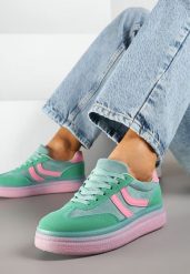 Zielone Sneakersy Typu Kultowe Tenisówki na Niskiej Platformie Olritia. Zielone trampki i tenisówki damskie Renee, bez wzorów, z materiału. Za 89.99 zł.