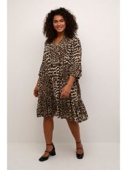 KAFFE curve Sukienka w kolorze jasnobrązowo-czarnym rozmiar: 48. Brązowe sukienki damskie KAFFE curve, bez wzorów, z wiskozy, bez kołnierzyka, bez ramiączek, midi. Za 147.91 zł.
