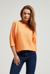 Sweter z rękawem 3/4 pomarańczowy. Brązowe swetry klasyczne damskie MOODO, l, z elastanu, bez kołnierzyka. W wyprzedaży za 47.99 zł.