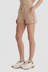 GUESS Beżowe damskie krótkie spodenki sportowe z lampasami Britney, Rozmiar L. Brązowe spodenki sportowe damskie Guess, l. W wyprzedaży za 189.99 zł.