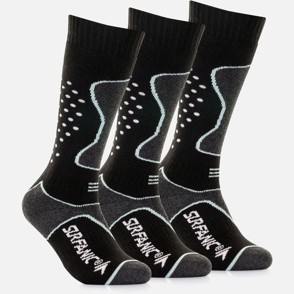 Skarpety Damskie Zimowe Narciarskie Zestaw 3 sztuk SURFANIC Pro Tech Czarne. Czarne skarpetki damskie Surfanic, bez wzorów. Za 109.99 zł.