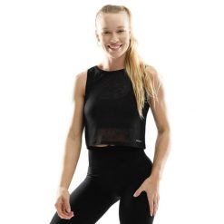 Damska treningowa koszulka crop top bez rękawów Fitness Siroko Beat. Czarne bluzki sportowe damskie SIROKO, l, bez wzorów, z materiału, bez ramiączek. Za 105.00 zł.