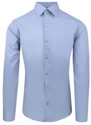 Ciemnoniebieska Koszula Bawełniana o Taliowanym Kroju, Jednokolorowa. Niebieskie koszule męskie Pazzani, bez wzorów, z bawełny, bez kołnierzyka, bez ramiączek. Za 169.00 zł.