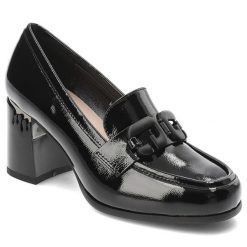 Czarne Półbuty S.Barski Eleganckie Lakierowane Obuwie Damskie. Czarne półbuty damskie S.BARSKI, bez wzorów, z lakierowanej skóry, biznesowe, bez obcasa, na obcasie. Za 299.00 zł.