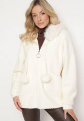 Jasnobeżowa Bluza z Wiskozą Wełną Kapturem Pomponami i Odpinanym Futerkiem Delavine. Brązowe bluzy z kapturem damskie Born2be, l, z jeansu. Za 229.99 zł.